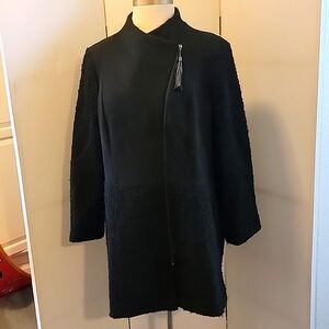 Affani Black Wool Dual Texture Coat Size XL